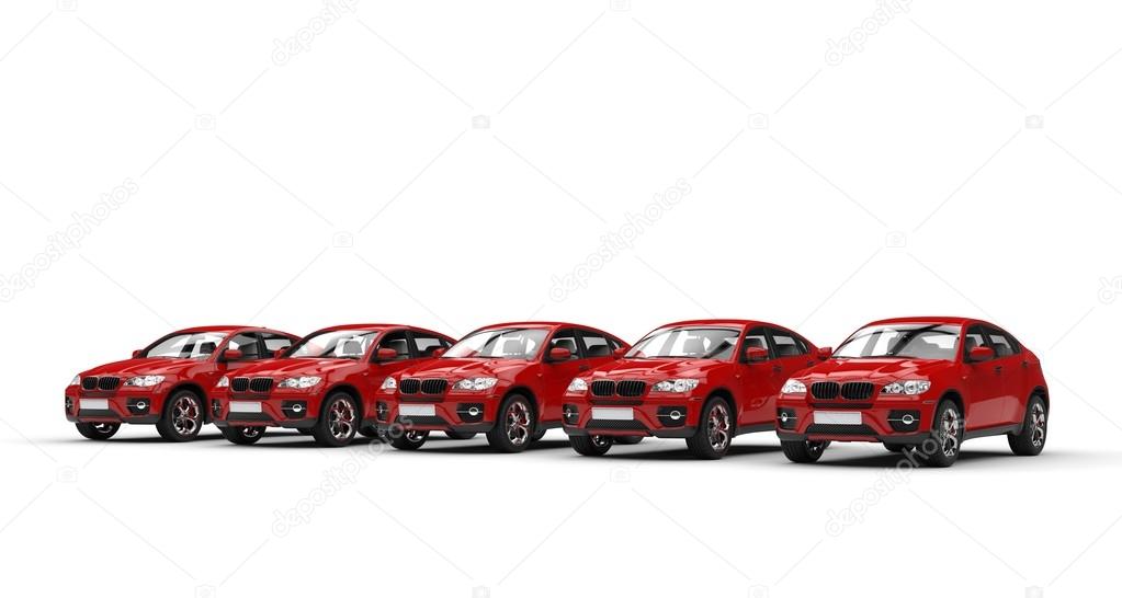 Row of Red Modern SUVs
