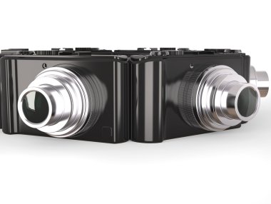 Siyah modern kompakt dijital fotoğraf makinesi gümüş lens ile
