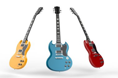 Yellow, blue and red electric guitars clipart