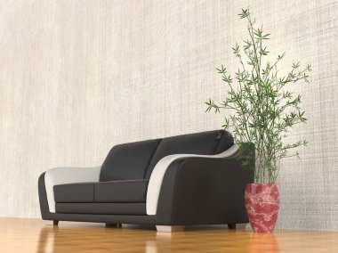 Yan tarafından bitki ile modern kanepe