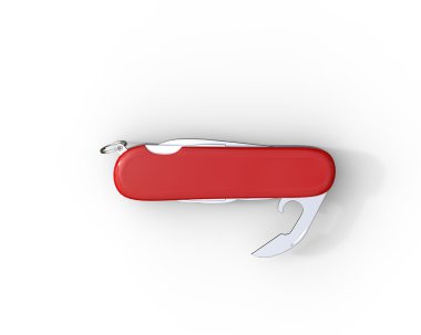 Red swiss army knife,can opener, on white background clipart