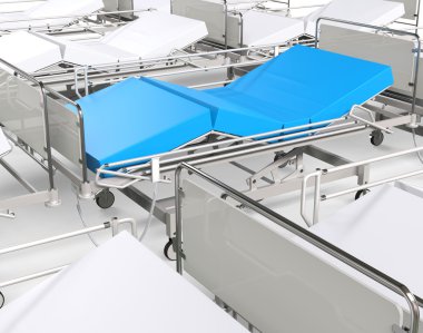 Beyaz hastane yatak - odak üstünde mavi bir