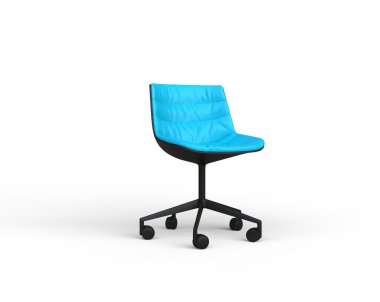 Beyaz arka plan parlak mavi modern ofis koltuğu.