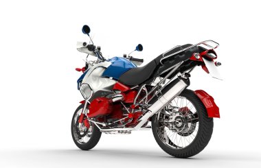 Kırmızı beyaz ve mavi Bisiklet arkadan görünüm