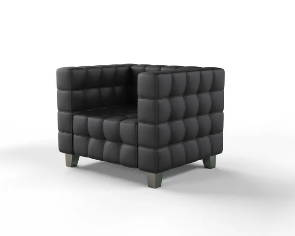 Fauteuil en cuir noir sur fond blanc, vue tournante . — Photo