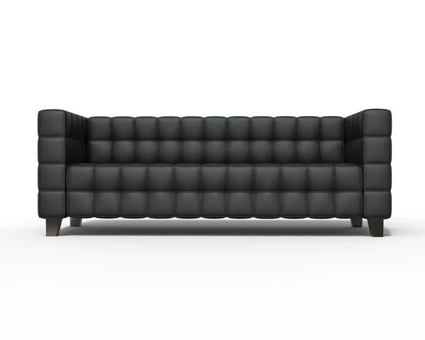 Черный кожаный диван на белом фоне, вид спереди . — стоковое фото