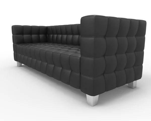 Black Leather Sofa on white background, side closeup. — Stock Photo, Image