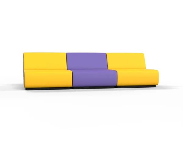 Modern Yellow and Purple Lounge chairs - front view. — Stock Photo, Image