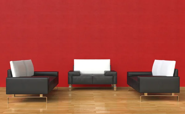 Vörös szoba - bőr fotel és kanapé — Stock Fotó