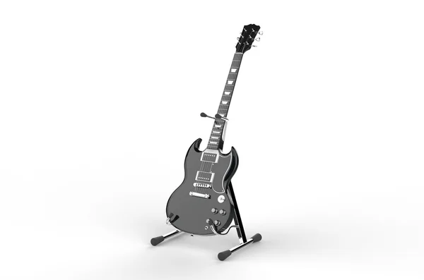 Guitarra eléctrica negra en soporte — Foto de Stock