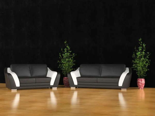 Sala de estar moderna com parede preta — Fotografia de Stock