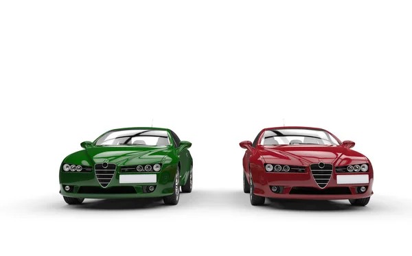 Generiska gröna och röda bilar — Stockfoto