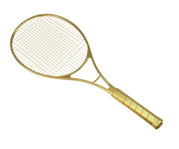 Золотая теннисная ракетка на белом фоне — стоковое фото