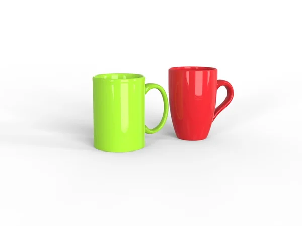 Bright red and green coffee mugs — Stock Photo, Image