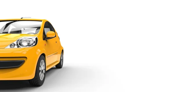 Żółty samochód kompaktowy - widok z przodu wyciąć strzał — Zdjęcie stockowe