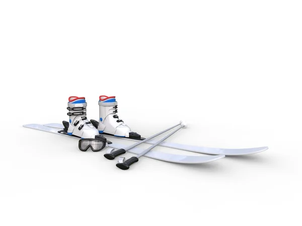 Skis with ski boots on white background — Stock Photo, Image