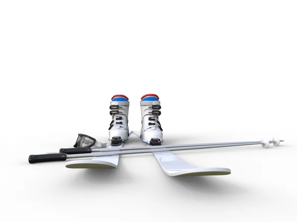 Ski's met skischoenen - vooraanzicht op witte achtergrond — Stockfoto