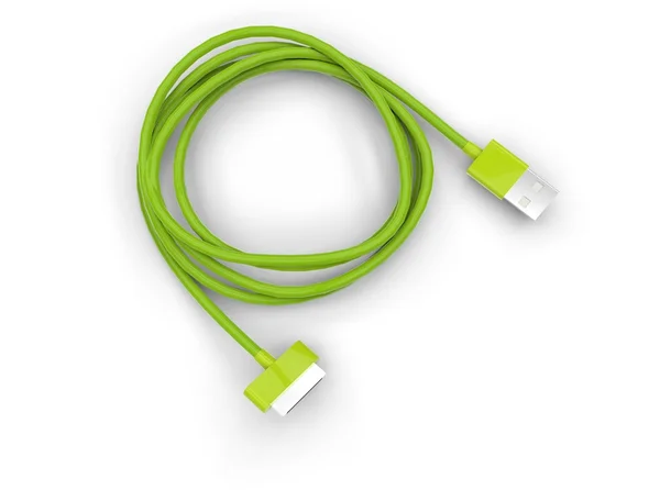 Kabel usb zielony na białym tle — Zdjęcie stockowe