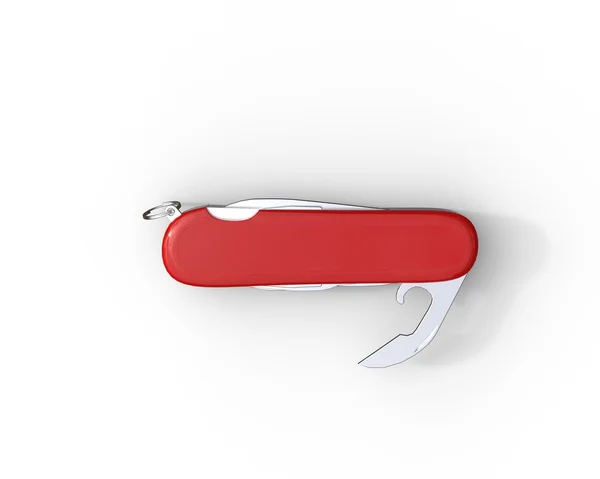 Червоний Швейцарський армійський ніж, консервний ніж, на білому фоні — стокове фото