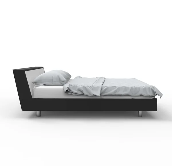 Чорно-біле ліжко вид збоку, ізольовано на білому тлі . — стокове фото