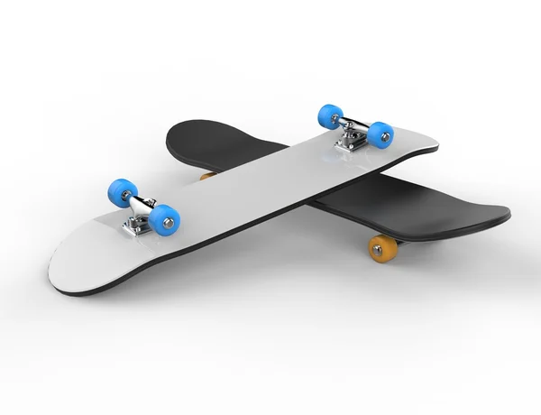 Twee skateboards boven op elkaar, op witte achtergrond — Stockfoto