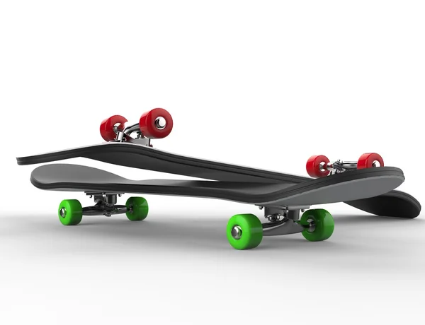 Two skateboards with red and green wheels - close up — Stock Photo, Image