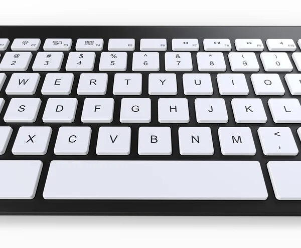 Černá klávesnice s bílými klávesami, přední detailní záběr. — Stock fotografie