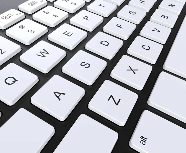 Černá klávesnice s bílými klávesami, detailní záběr. — Stock fotografie