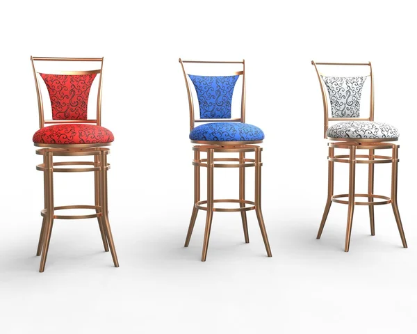 Czerwony, niebieski i biały kawiarnia krzesła na białym tle. — Zdjęcie stockowe