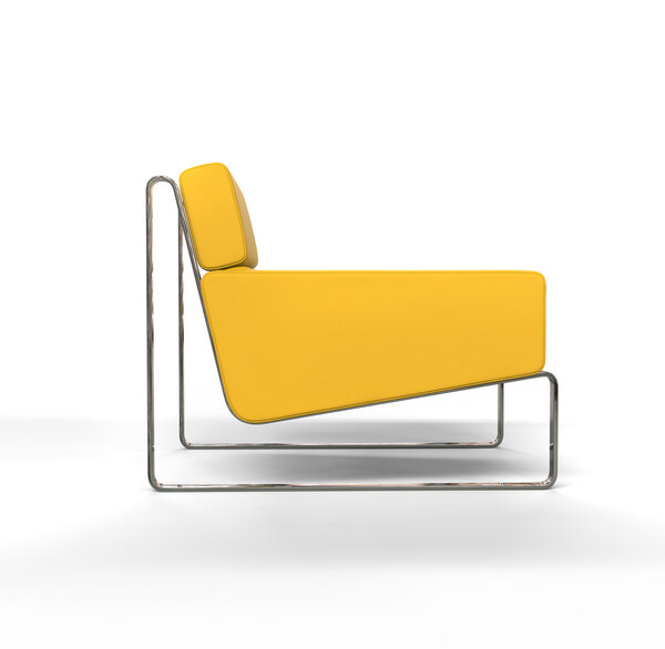 Yellow modern armchair on white background - side view.