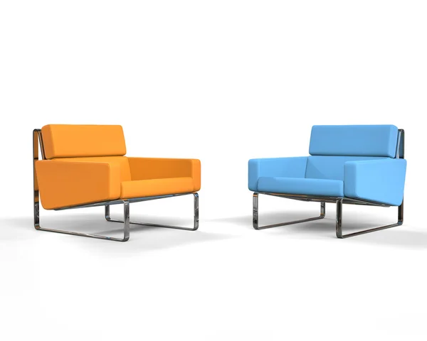 Sillón moderno naranja y azul aislado sobre fondo blanco —  Fotos de Stock