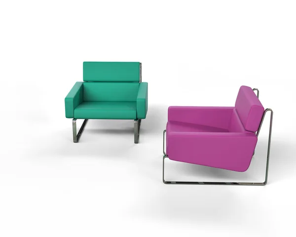 Poltrona moderna verde e magenta isolado no fundo branco — Fotografia de Stock