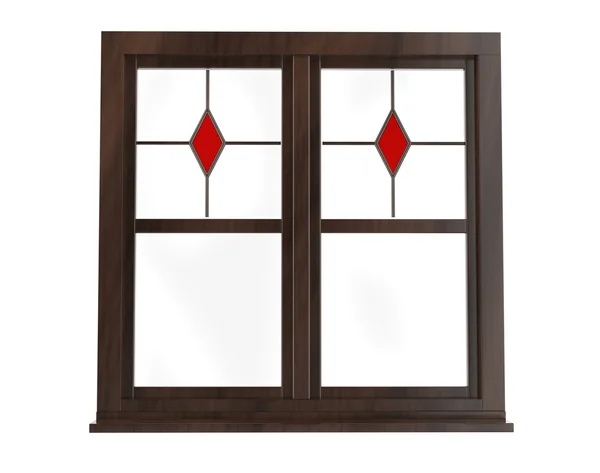 Dark window frame with stained glass - front view — Stock Photo, Image