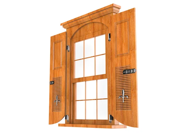 Lichte houten venster met luiken — Stockfoto