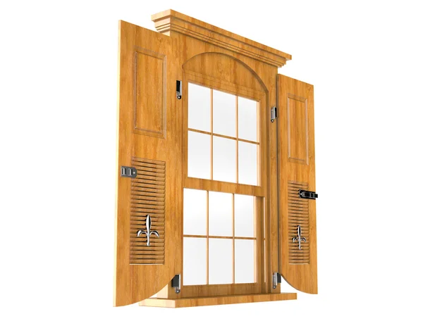 Lichte houten venster met luiken — Stockfoto