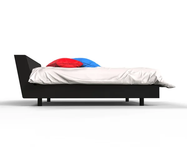 Letto moderno con cuscini colorati vista laterale — Foto Stock