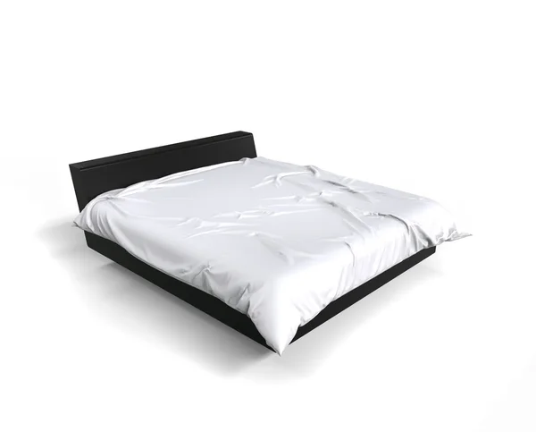 Σύγχρονη μεγάλη κρεβάτι - λευκά σεντόνια - πλάγια όψη — Φωτογραφία Αρχείου