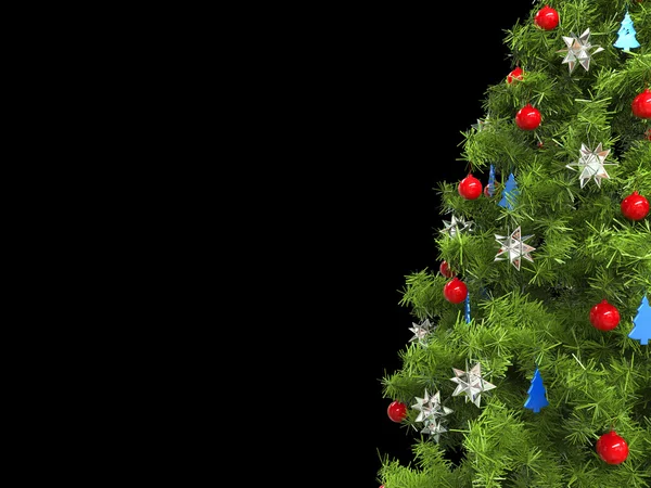 Primo piano dell'albero di Natale isolato sul nero — Foto Stock