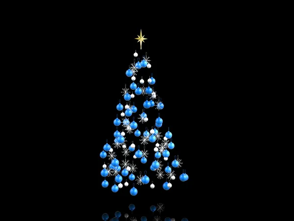 Blue and silver christmas decorations - isolated on black — Stock Photo, Image