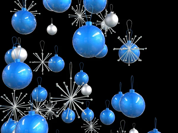 关闭的蓝色和银色圣诞装饰品 — 图库照片