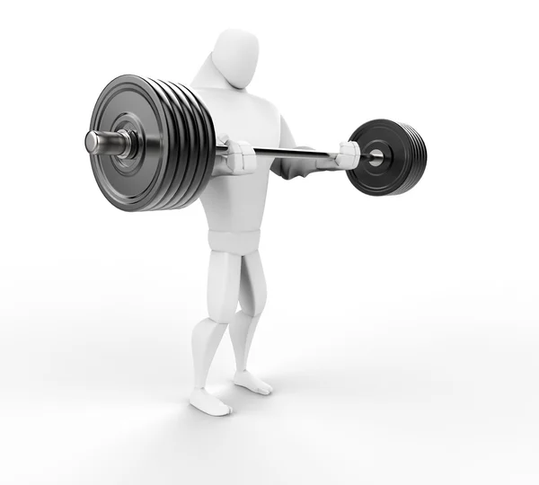 Strong 3D Character Weightlifting - side view. — Stock Photo, Image