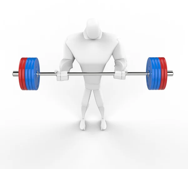 3d vücut geliştirmeci duran barbell pratik bukleler. — Stok fotoğraf