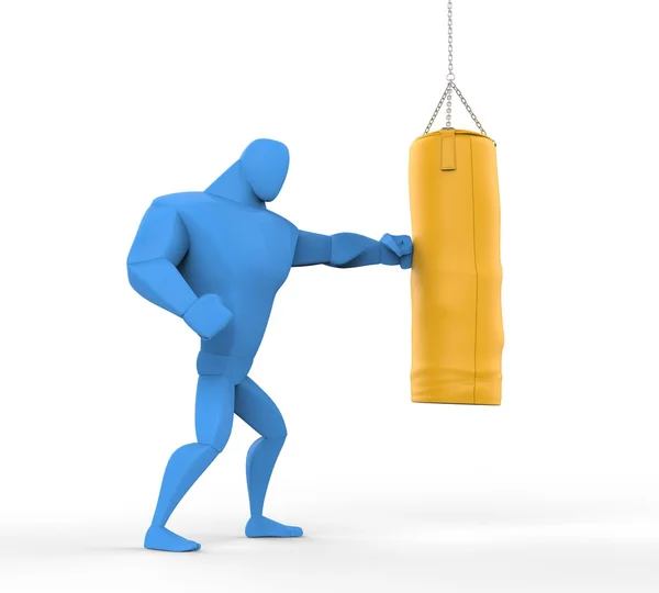 3D blå boxare utbildning på tung väska. — Stockfoto