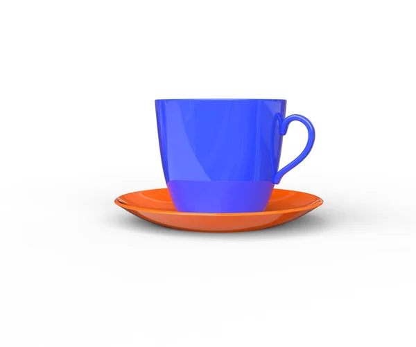 Taza de café azul con platillo naranja — Foto de Stock
