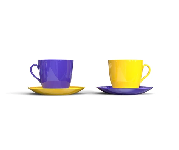 Copos de café roxo e amarelo — Fotografia de Stock