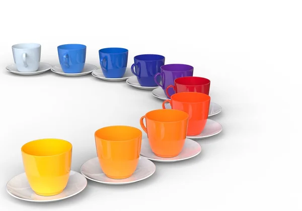 Стильные красочные кофейные чашки в полукруге — стоковое фото