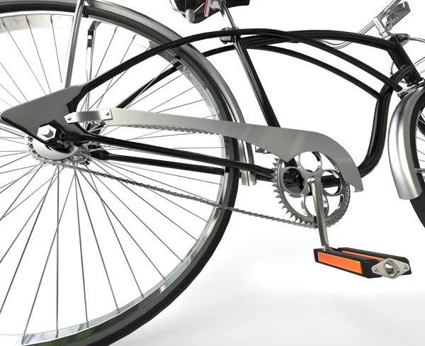 自転車のチェーン、ペダルと後輪の weel のクローズ アップ. — ストック写真