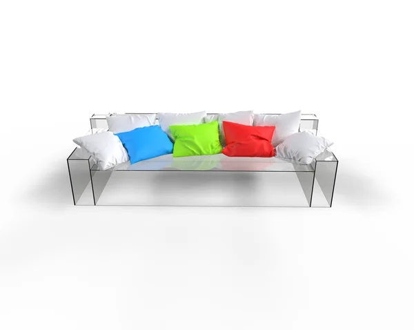 Γυαλί καναπέ με πολύχρωμα μαξιλάρια — Φωτογραφία Αρχείου