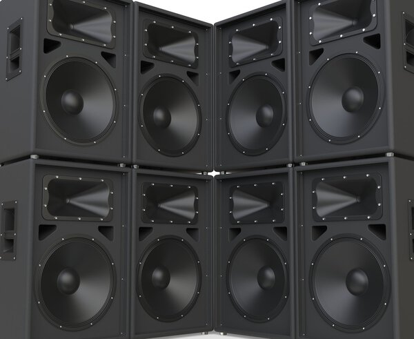 Wall of huge speakers facing each other.