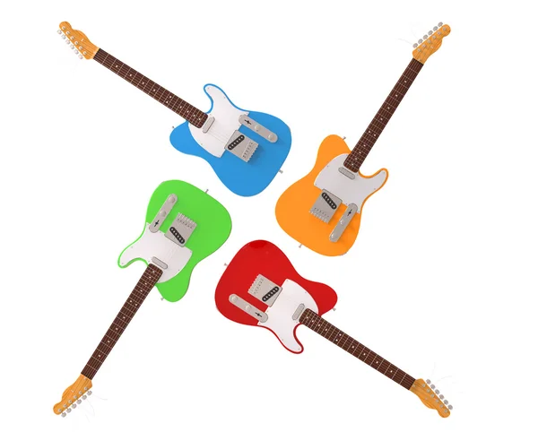 Dört renkli elektro gitar — Stok fotoğraf